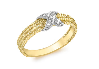 9ct Yellow Gold Diamond Kiss Rope Ring