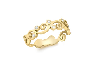 9ct Yellow Gold Diamond & Swirls Dress Ring