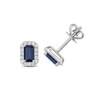 9K White Gold Sapphire & Diamond Stud Earrings