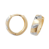 9K Yellow & White Gold Stripe Huggie Hoop Earrings