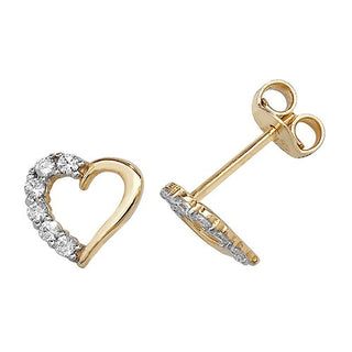 9ct Yellow Gold CZ Open Heart Stud Earrings