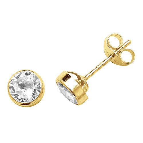 9ct Yellow Gold Round CZ Stud Earrings