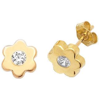 9ct Yellow Gold CZ Set Flower Studs