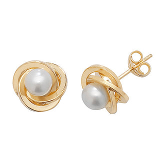 9ct Yellow Gold Pearl Orbital Stud Earrings