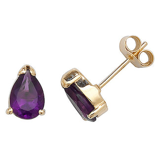 9ct Yellow Gold Amethyst Stud Earrings