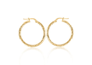 9K Yellow Gold 24mm Diamond Cut Hoop Earrings