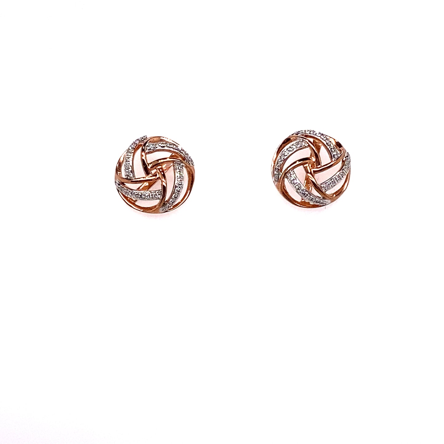 9ct Rose Gold Diamond Set Swirl Stud Earrings