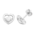 9ct White Gold CZ Double Heart Stud Earrings