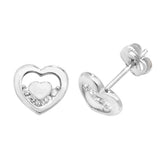 9ct White Gold CZ Double Heart Stud Earrings