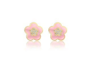9K Yellow Gold Enamel Sakura Stud Earrings