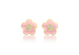 9K Yellow Gold Enamel Sakura Stud Earrings