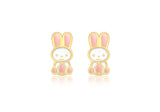 9K Yellow Gold and Enamel Rabbit Stud Earrings