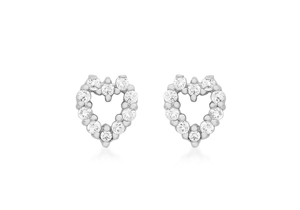 9K White Gold CZ Heart Stud Earrings