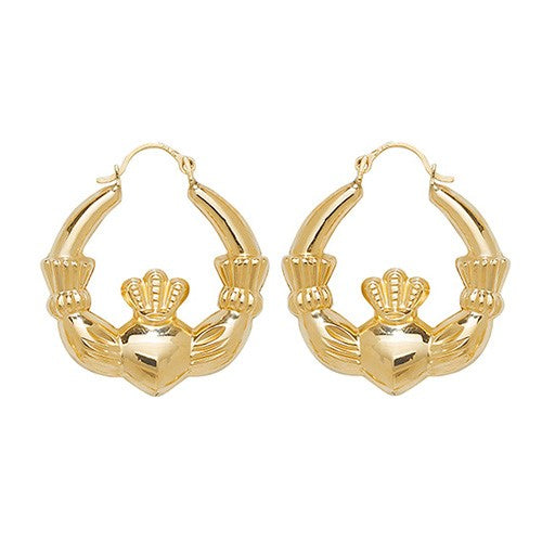 9K Yellow Gold Claddagh Hoop Earrings