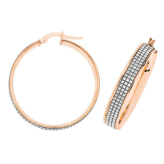 9K Rose Gold 25mm Grid Hoop Earrings