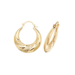 9K Yellow Gold Textured Croele Hoop Earrings