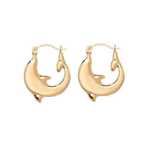 9ct Yellow Gold Dolphin Creole Earrings