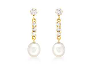 9ct Yellow Gold Cubic Zirconia and Pearl Drops