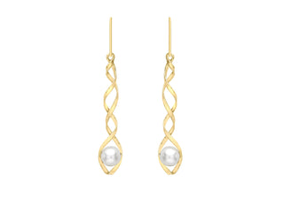 9ct Yellow Gold Spiral Pearl Drop Earrings