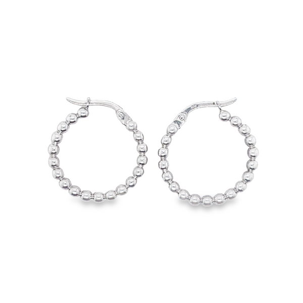 9K White Gold Beaded Hoop Earrings