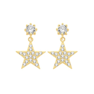 9ct Yellow Gold CZ Star Drop Earrings