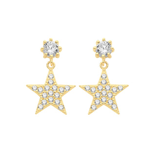 9ct Yellow Gold CZ Star Drop Earrings