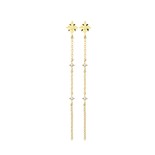 9ct Yellow Gold CZ Chain Drop Earrings
