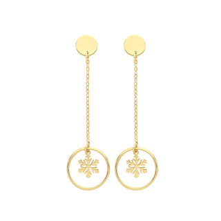 9ct Yellow Gold Snowflake Drop Earrings