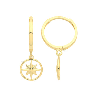 9K Yellow Gold Compass Hoop Earrings