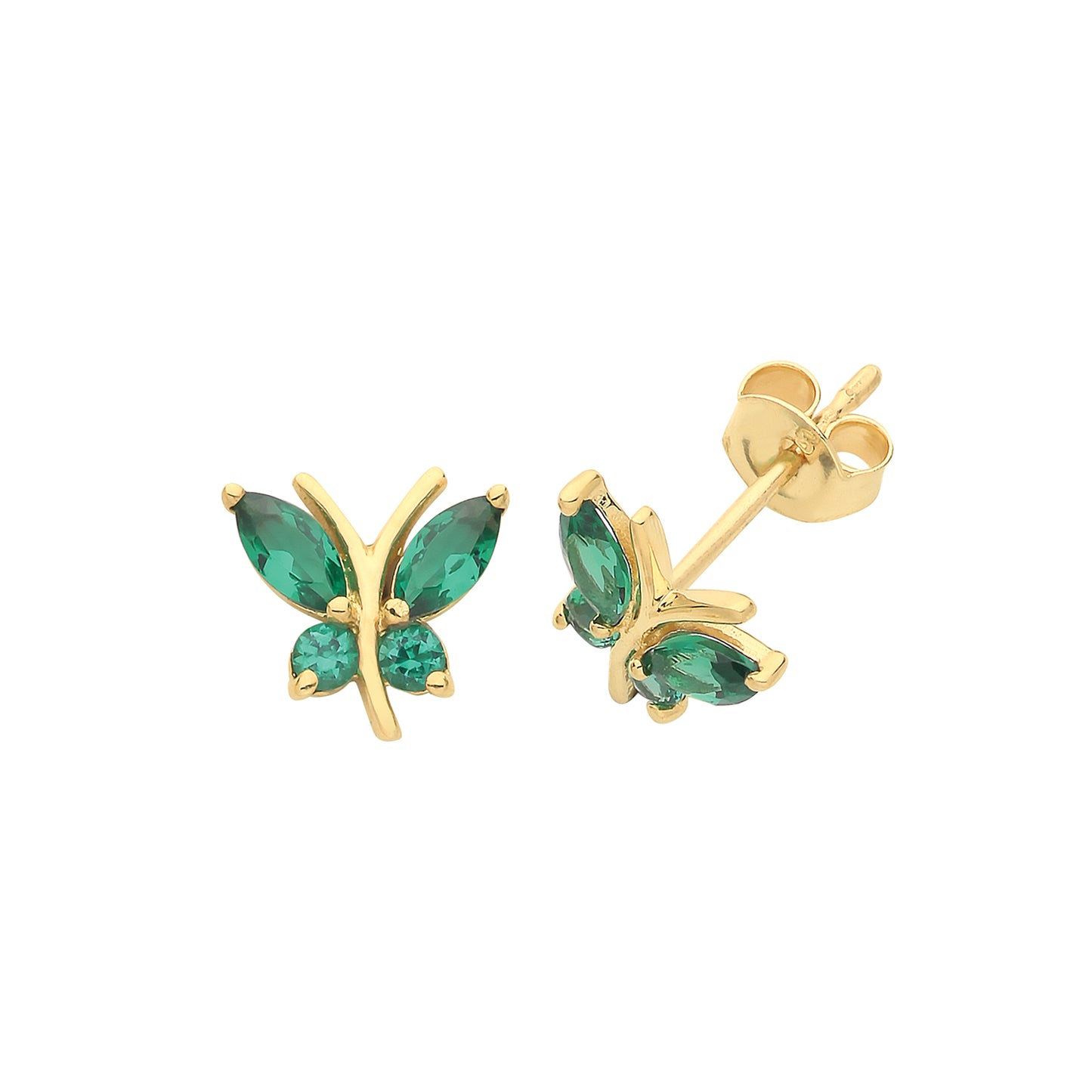 9ct Yellow Gold Emerald Butterfly Stud Earrings