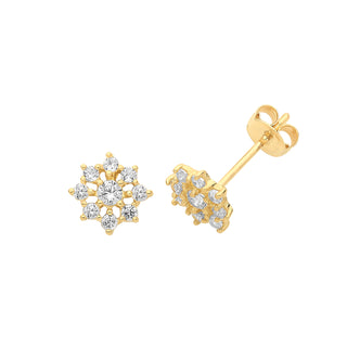 9ct Yellow Gold CZ Flower Stud Earrings