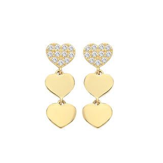 9ct Yellow Gold CZ Triple Heart Drop Earrings