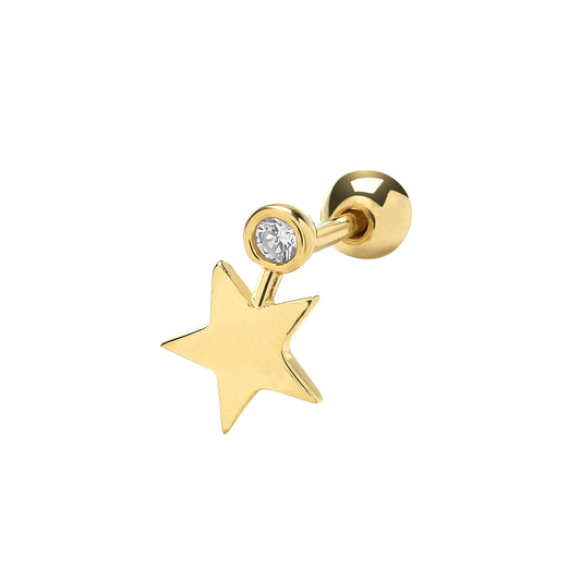 9ct Yellow Gold CZ Star Cartilage Stud 6mm Post