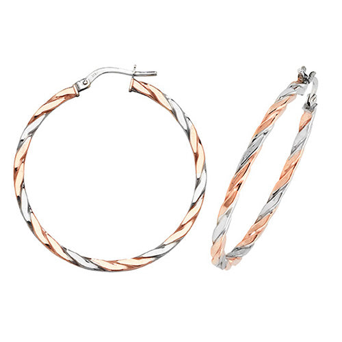 9K 2 Colour Gold 30mm Flat Twist Hoop Earrings