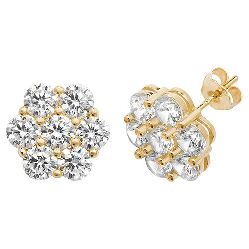 9ct Yellow Gold CZ Large Flower Stud Earrings