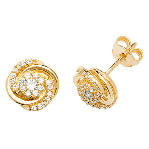 9ct Yellow Gold CZ Twisted Stud Earrings