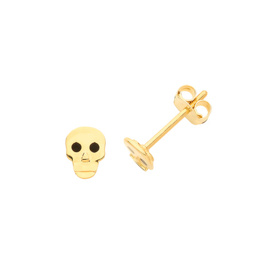9K Yellow Gold Skull Stud Earrings