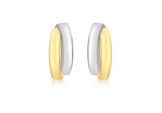 9K 2 Coloured Gold Overlap Half Hoop Earrings