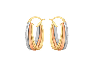 9K 3 Colour Gold Triple Flat Hoop Creole Earrings
