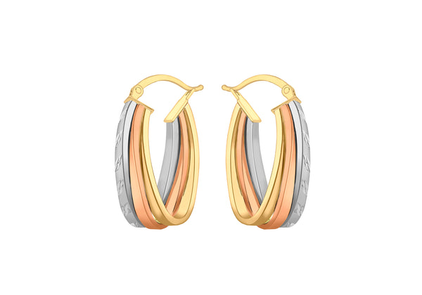 9K 3 Colour Gold Triple Flat Hoop Creole Earrings
