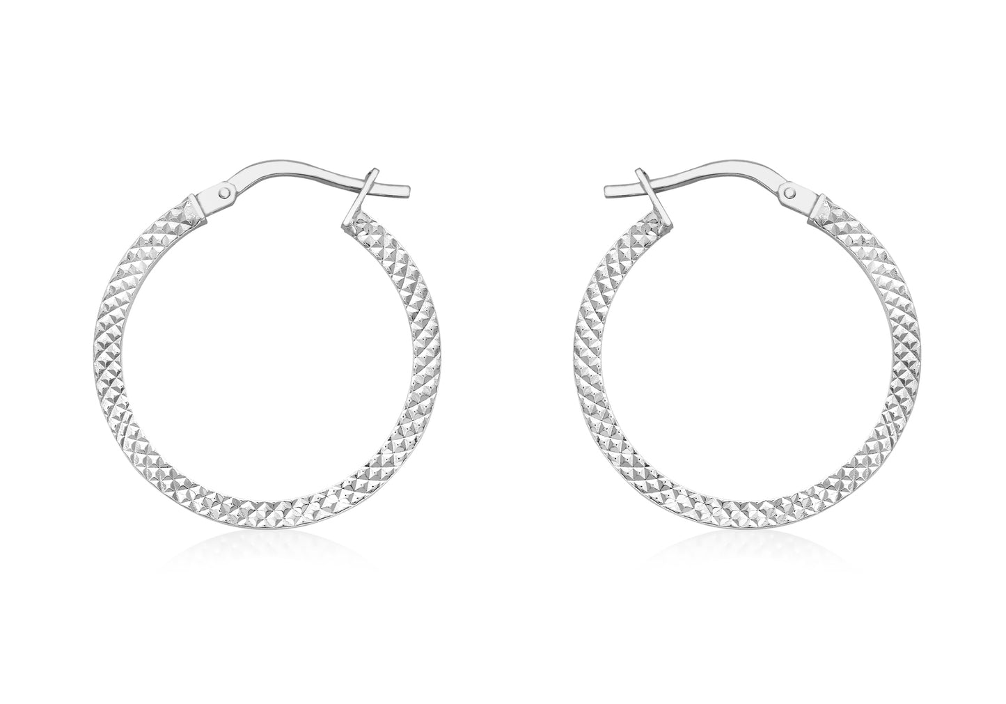 9ct White Gold Textured Creole Hooped Earrings