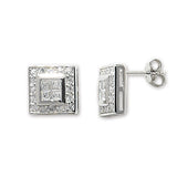 Sterling Silver Square Cubic Zirconia Stud Earrings