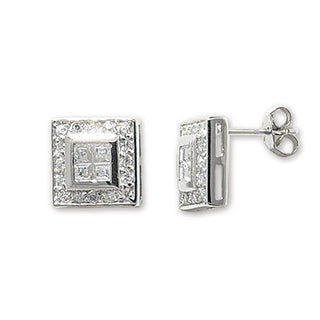 Sterling Silver Square Cubic Zirconia Stud Earrings