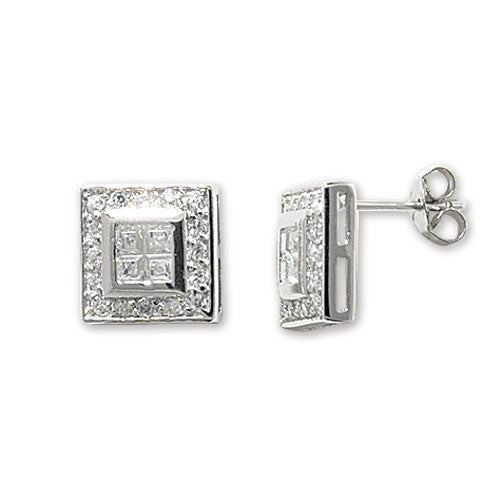 Sterling Silver Square Cubic Zirconia Stud Earrings