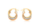 9K 3 Colour Gold Twist Hoop Creole Earrings