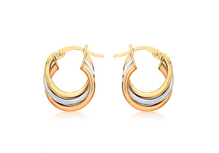 9K 3 Colour Gold Twist Hoop Creole Earrings