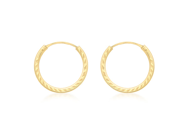 9K Yellow Gold 13mm Diamond Cut Hoop Earrings