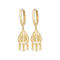 9K Yellow Gold Filigree Drop Hoop Earrings
