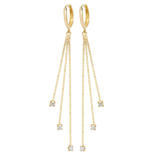 9ct Yellow Gold and CZ Drop Huggie Earrings