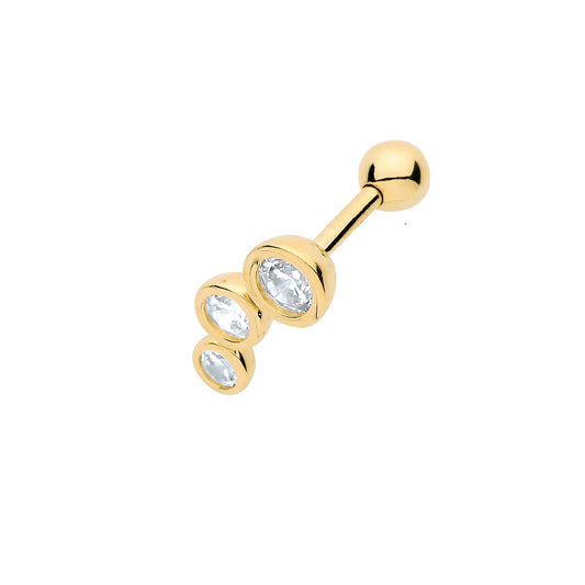 9ct Yellow Gold CZ Cartilage Stud Post